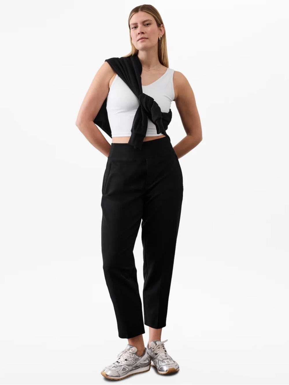 ATHLETA Endless High Rise Straight Leg Ankle Casual Pant in Black Size 14